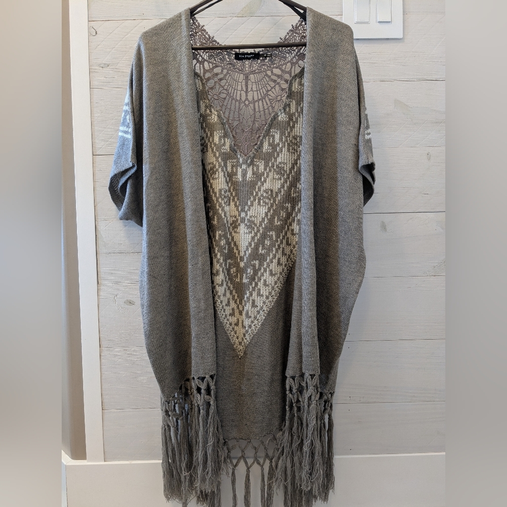🍂 Blu Pepper Lt. Brown Sweater Vest / Wrap W/ Lace; Size: Large